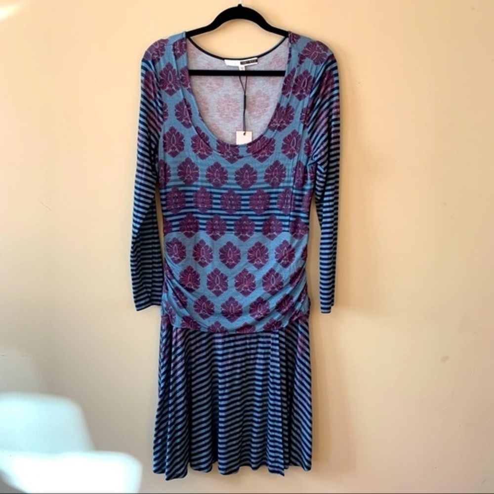 Tracy Reese Ruched Surplice Dress – Plum Medallions – Size L